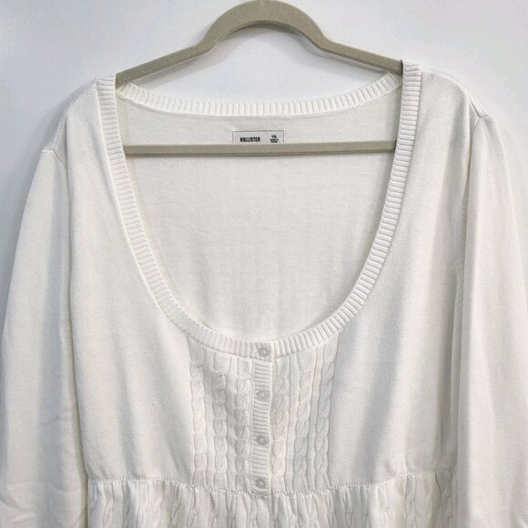HOLLISTER Babydoll Sweater XXL EUC Cable Knit Empire Cream Off White Bella Y2K - Picture 2 of 10